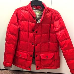 Eddie Bauer Size Large TALL Premium 550 fill goose down jacket. Red
